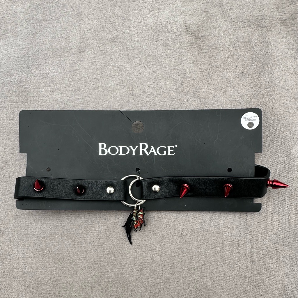 Body Rage Black And Red Spiked Necklace